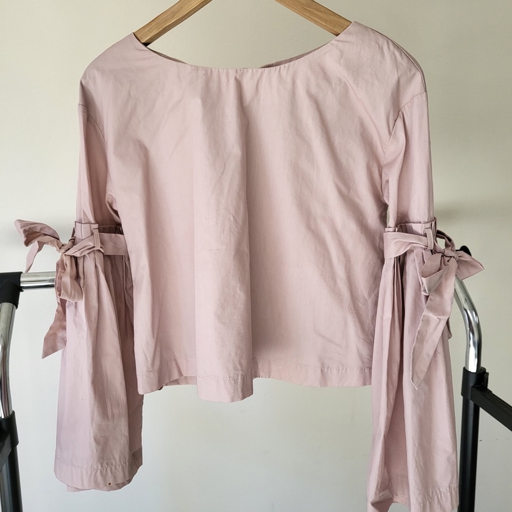 Pale Pink Kimono Style Long Sleeve Tie Up Top